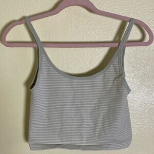NWOT WellBeing + BeingWell Sage & White Striped Crop Top, Size L/XL
